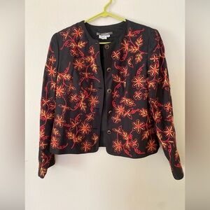Maggy London Womens Jacket Sz 8 Floral Silk Embroidered Blazer  Artsy Statement